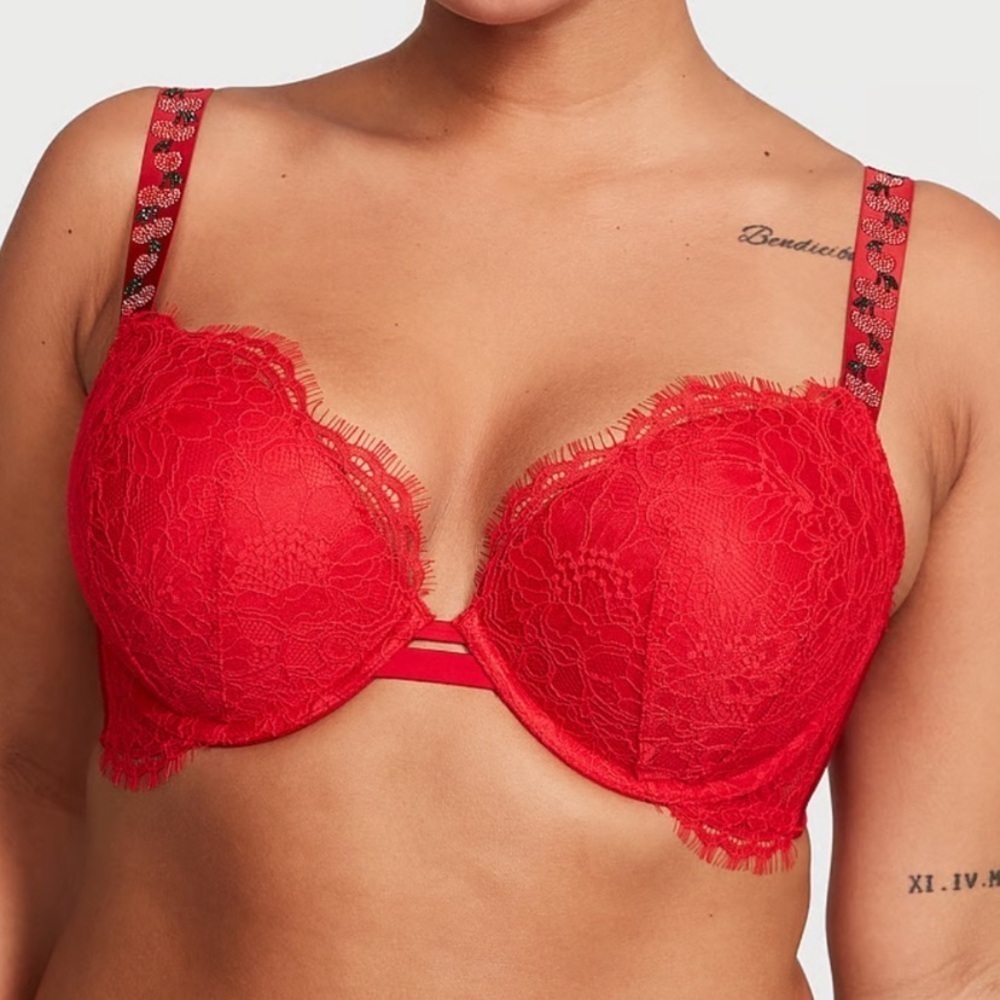 New! Victorias Secret very sexy cherry shine strap lace push-up bra 20114 - Picture 12 of 14